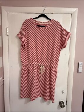 Lou & Grey Red and White Striped TerryCloth DROP WAIST NAUTICAL BOAT BEACH DRESS